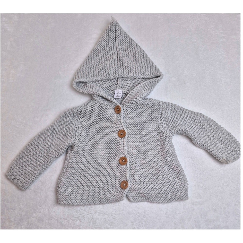 Nordstrom Baby Gray Knit Hooded Cardigan Sweater 6 Months Pointed Hood Unisex